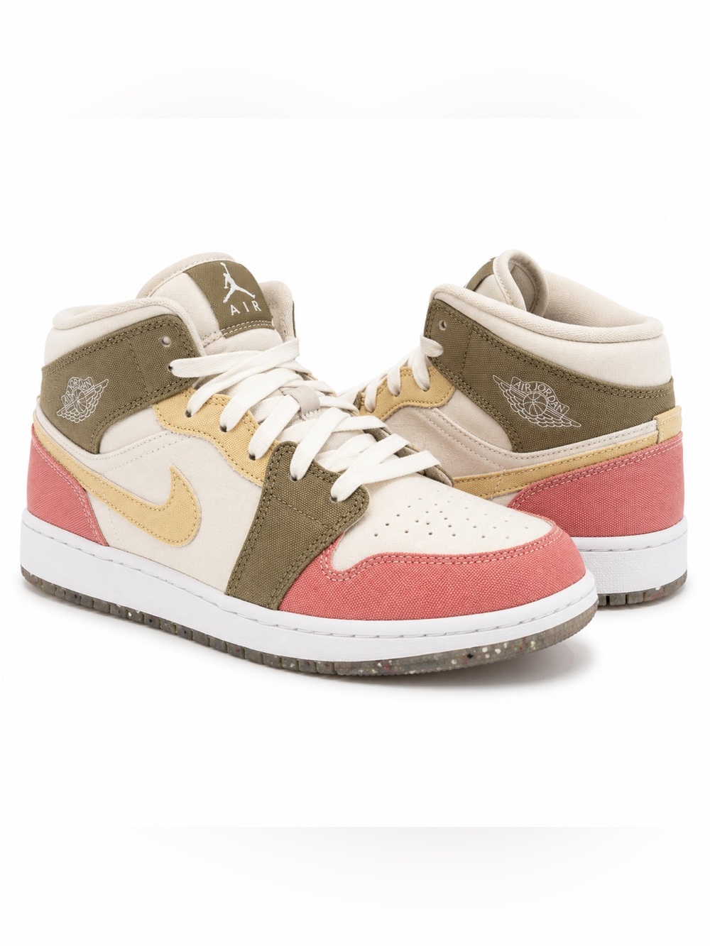 Nike Air Jordan 1 Mid SE GS Twine Pink Salt Olive Aura Size 6Y Women's 7.5 EUC